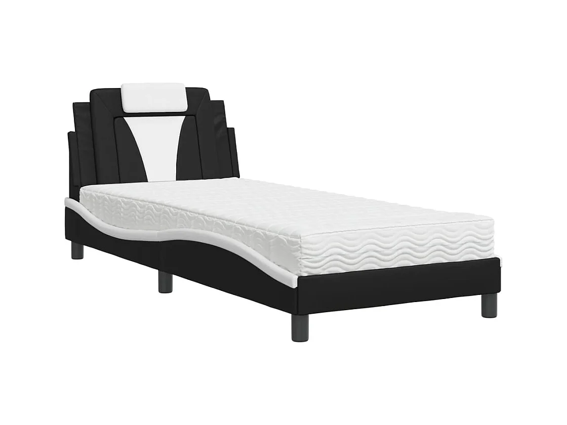 Bed met zwart-witte matras 90x200 cm imitatieleer