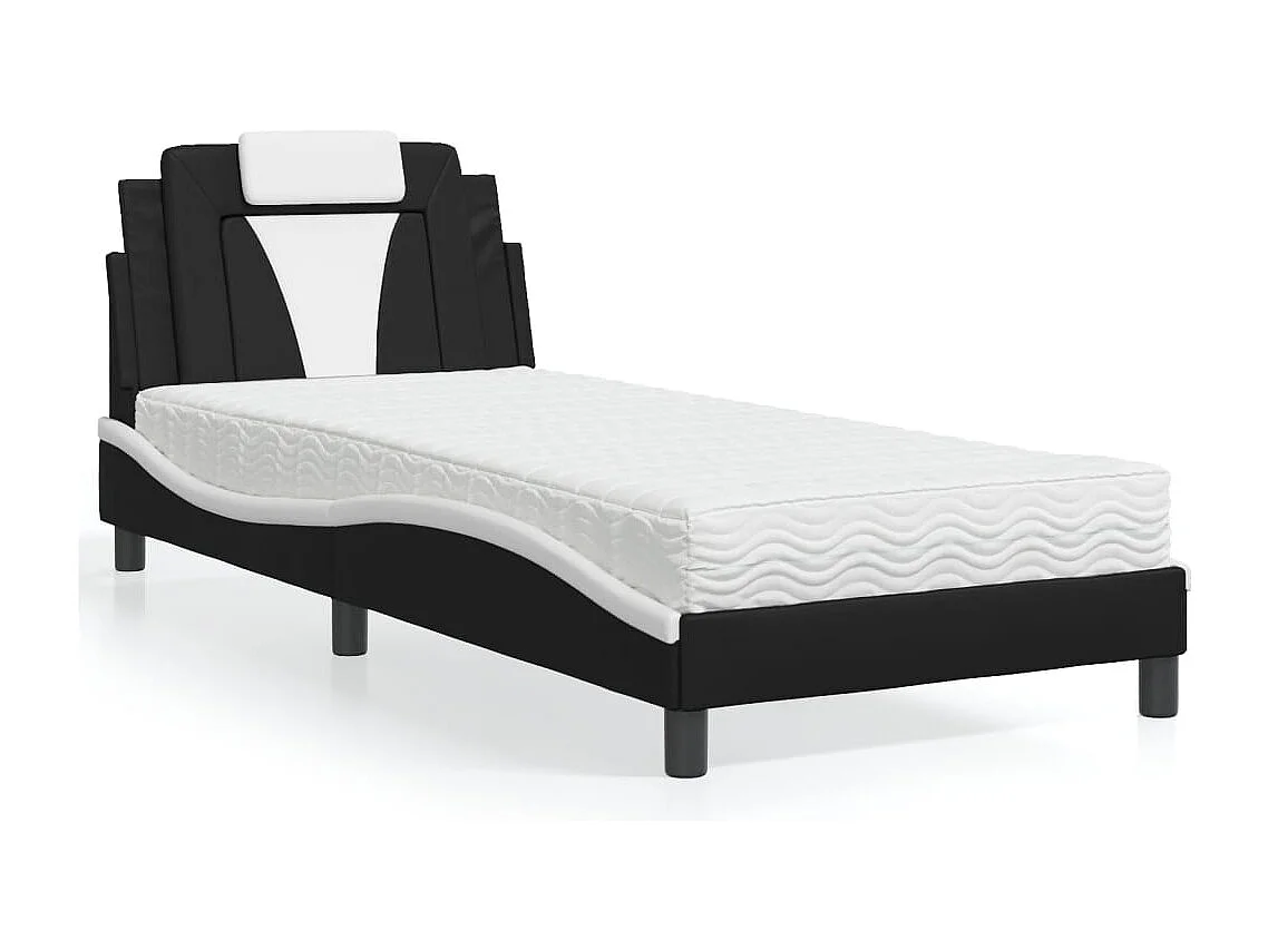 Lit avec matelas noir et blanc 90x200 cm similicuir
