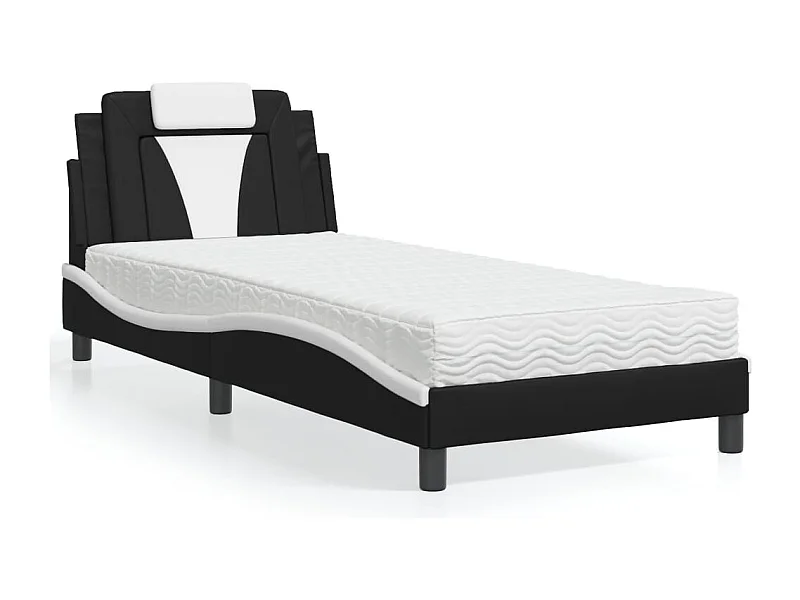 Cama con colchón blanco y negro 90x200 cm símil piel