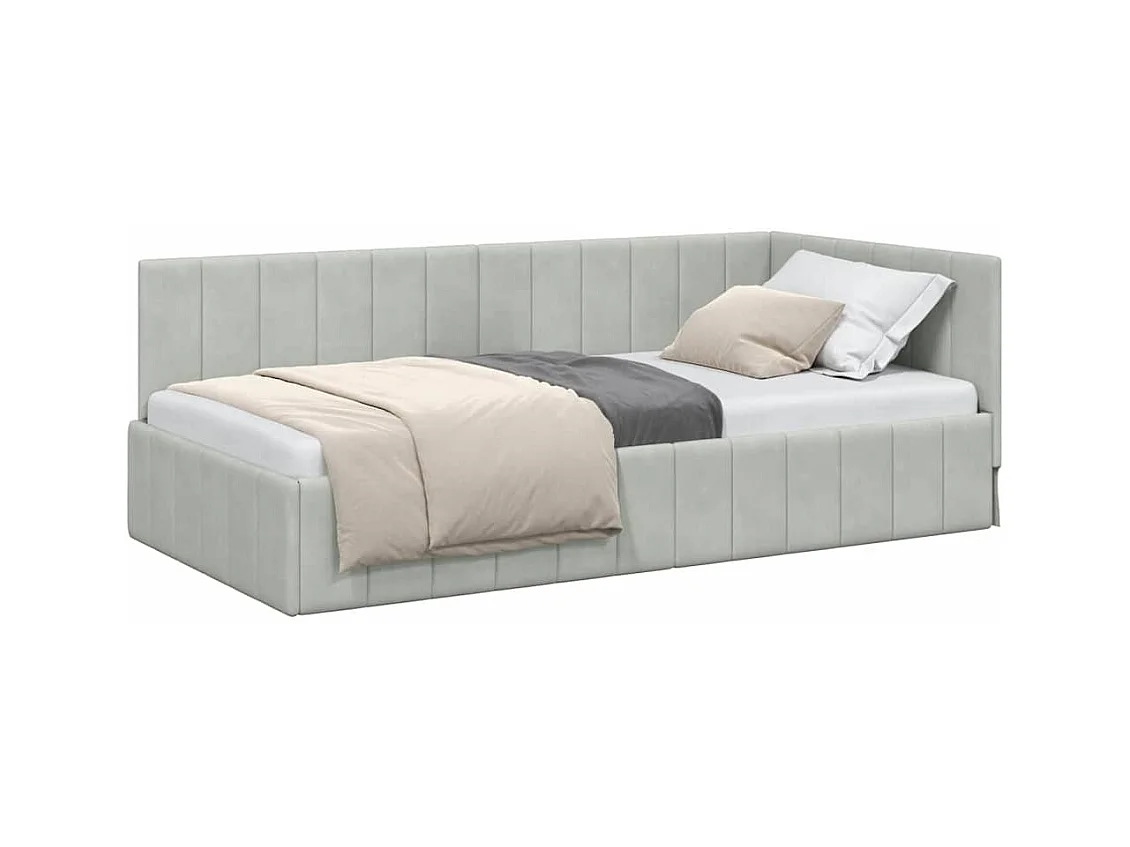 Hoekbedframe Lichtgrijs 90 x 200 cm Fluweel