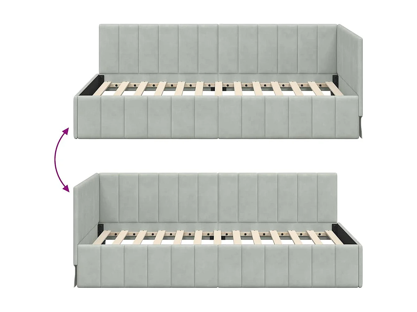 Cadre de lit d'angle Gris clair 90 x 200 cm Velours