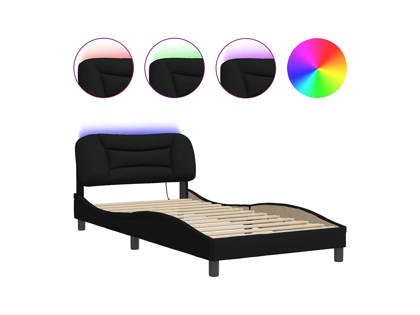 Bettgestell mit LED ohne Matratze schwarz 100x200 cm Stoff