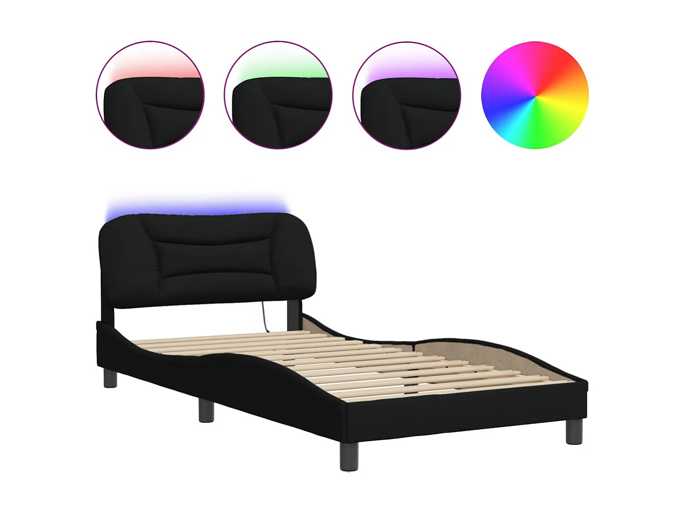 Bettgestell mit LED ohne Matratze schwarz 100x200 cm Stoff