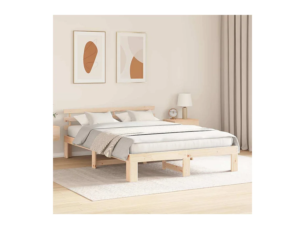 Bruin bedframe 140 x 200 cm massief grenenhout