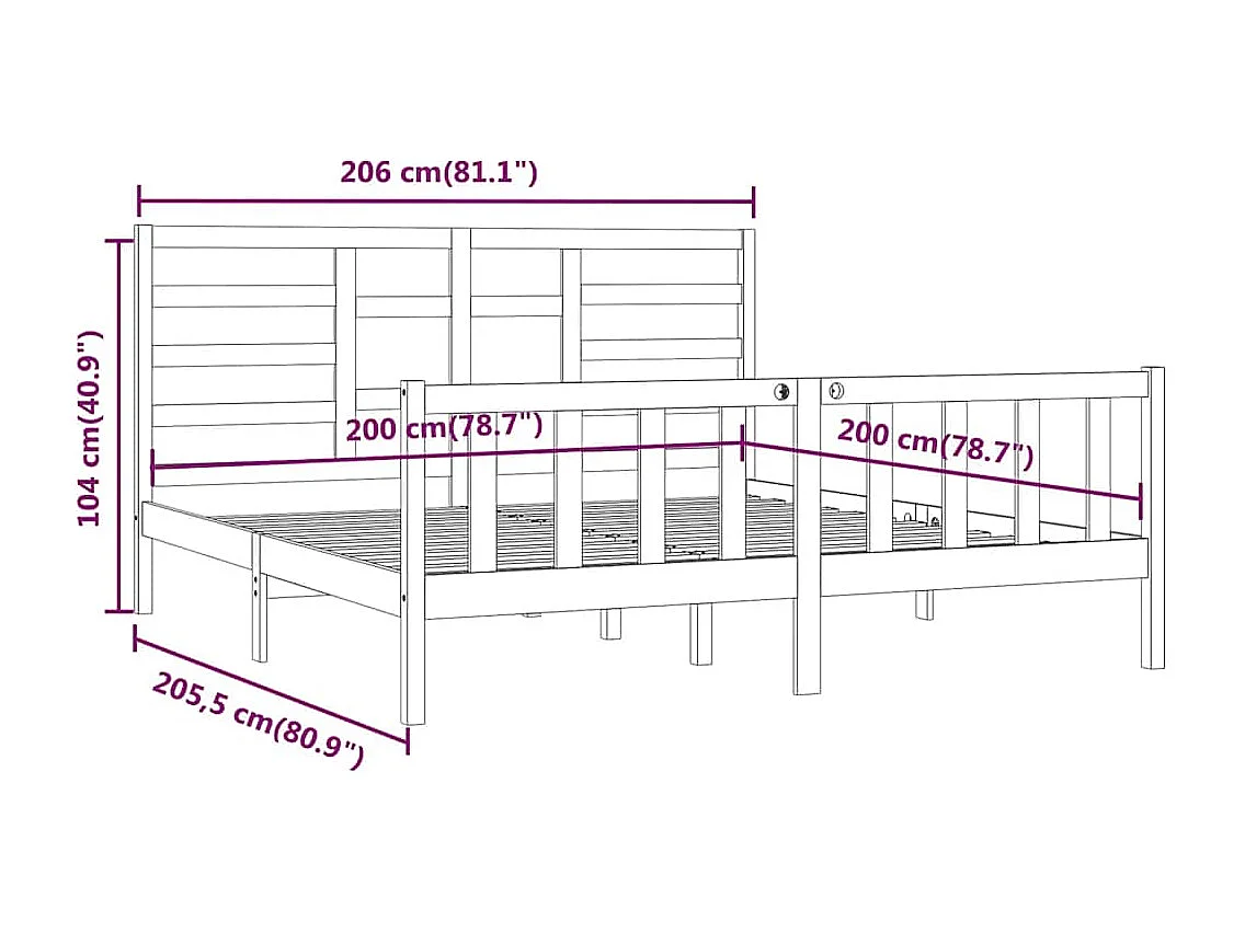 Cadre de lit sans matelas 200x200 cm bois massif de pin