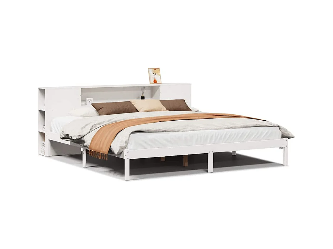 Letto libreria bianco senza materasso 200x200 cm in legno massello di pino