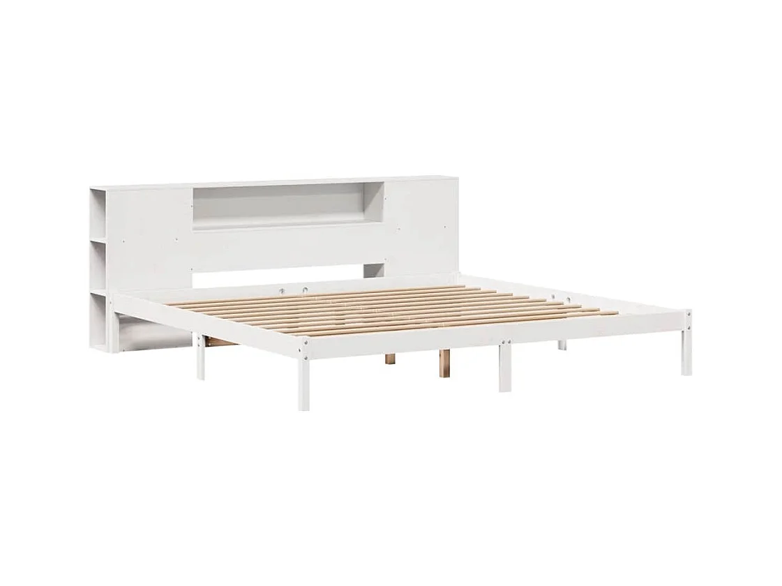 Letto libreria bianco senza materasso 200x200 cm in legno massello di pino
