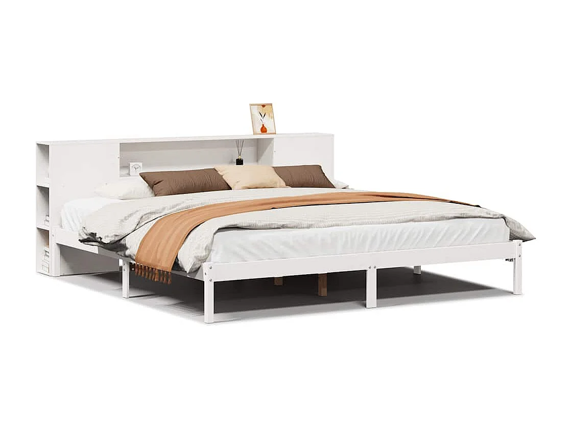 Letto libreria bianco senza materasso 200x200 cm in legno massello di pino