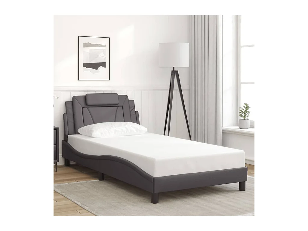 Estructura de cama con LED sin colchón gris 100x200 cm