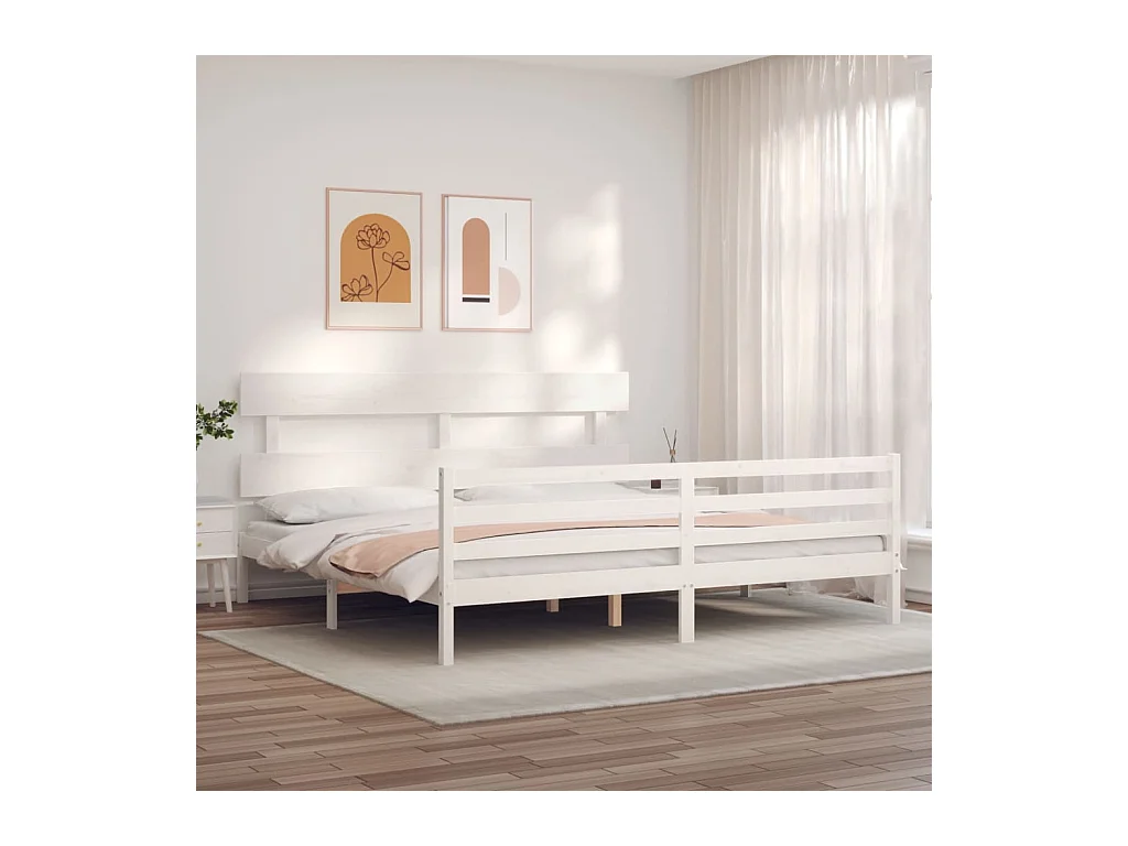 Cadre de lit sans matelas blanc 200x200 cm bois massif