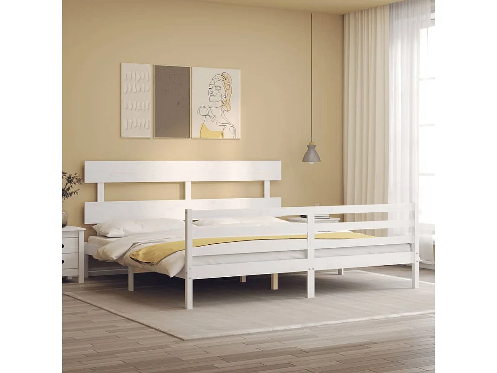 Cadre de lit sans matelas blanc 200x200 cm bois massif