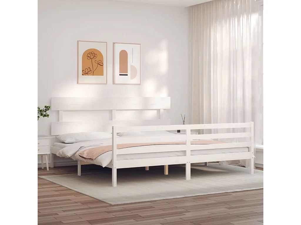 Cadre de lit sans matelas blanc 200x200 cm bois massif