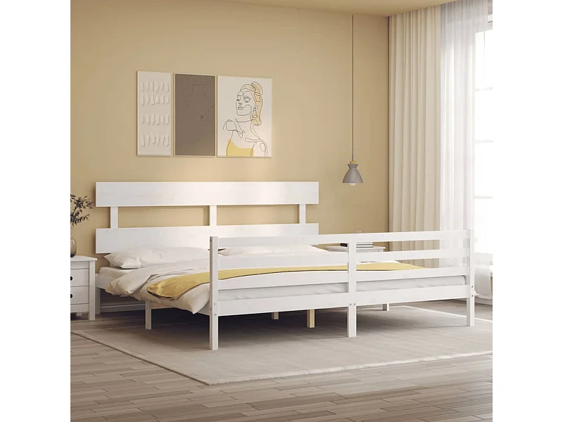 Cadre de lit sans matelas blanc 200x200 cm bois massif