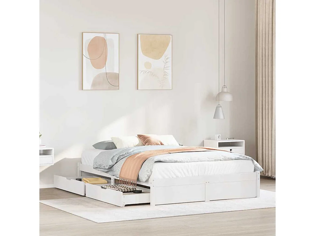 Estructura de cama sin colchón blanca 120x200 cm madera maciza de pino