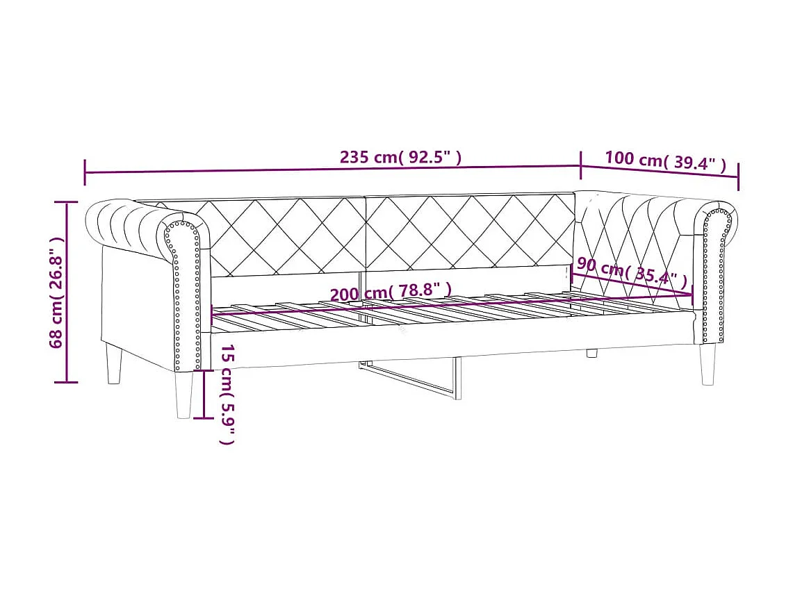Lit de jour sans matelas blanc 90x200 cm similicuir