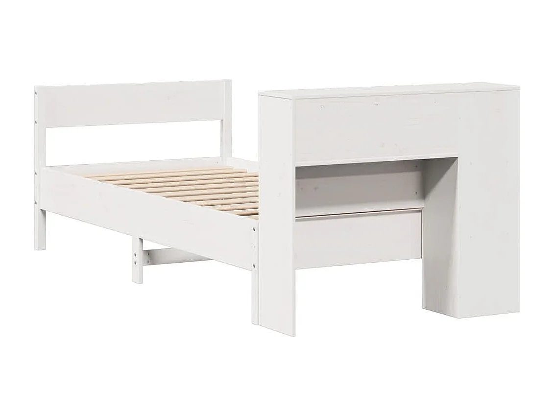Letto libreria bianco senza materasso 100x200 cm in legno massello di pino