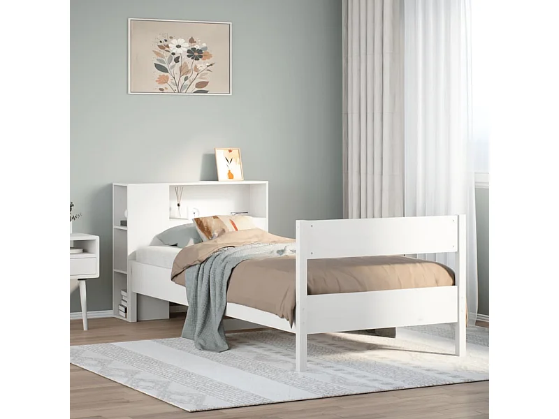 Letto libreria bianco senza materasso 100x200 cm in legno massello di pino