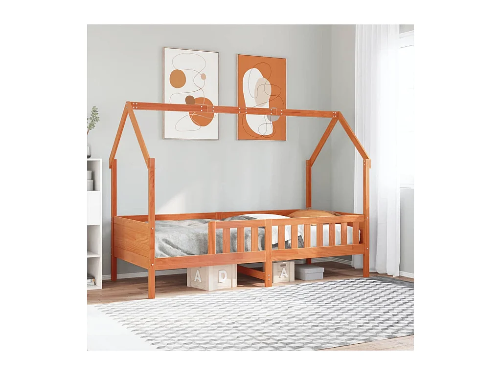 Estructura de cama infantil forma de casa sin colchón de pino