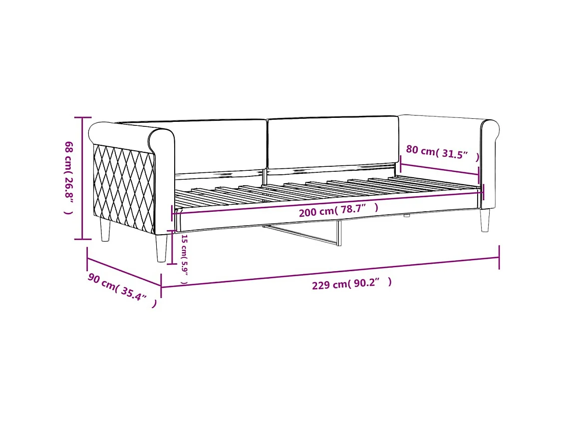 Lit de repos gris foncé 80x200 cm velours