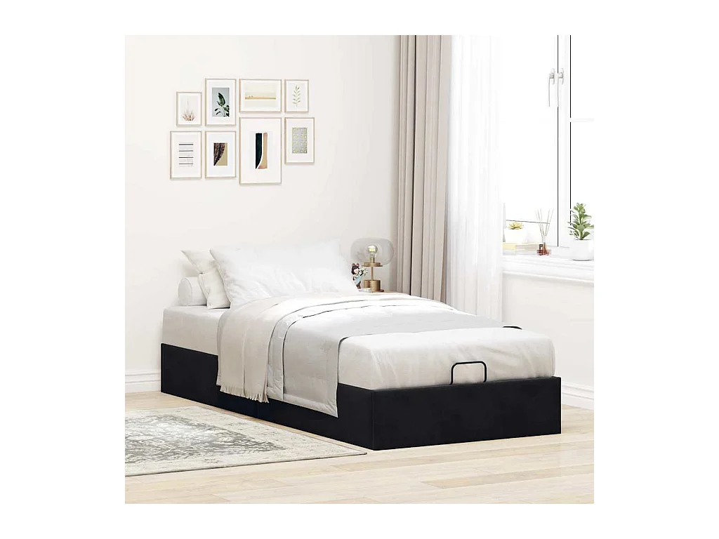 Cadre de lit ottoman sans matelas noir 90x200 cm velours