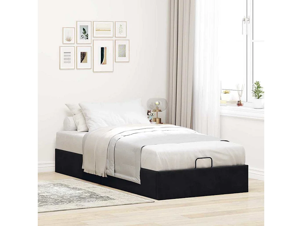 Cadre de lit ottoman sans matelas noir 90x200 cm velours