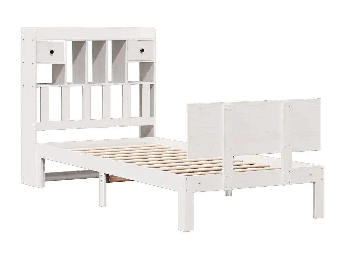 Lit bibliothèque sans matelas blanc 90x200cm bois de pin massif