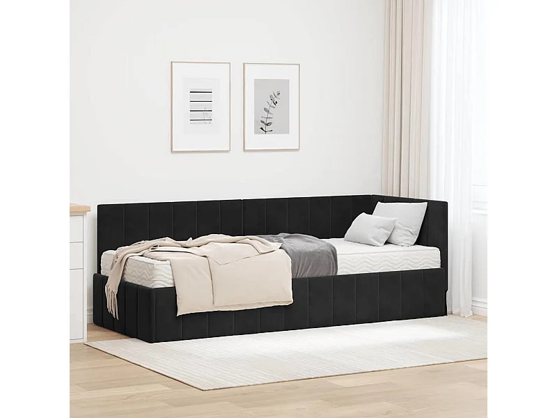 Cadre de lit d'angle avec matelas Noir 80 x 200 cm Velours