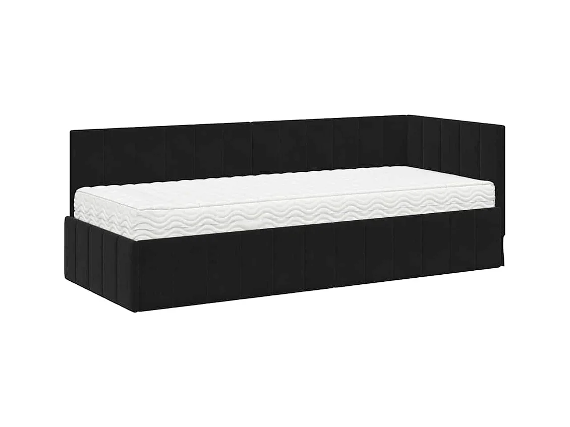 Hoekbedframe met matras Zwart 80 x 200 cm Fluweel