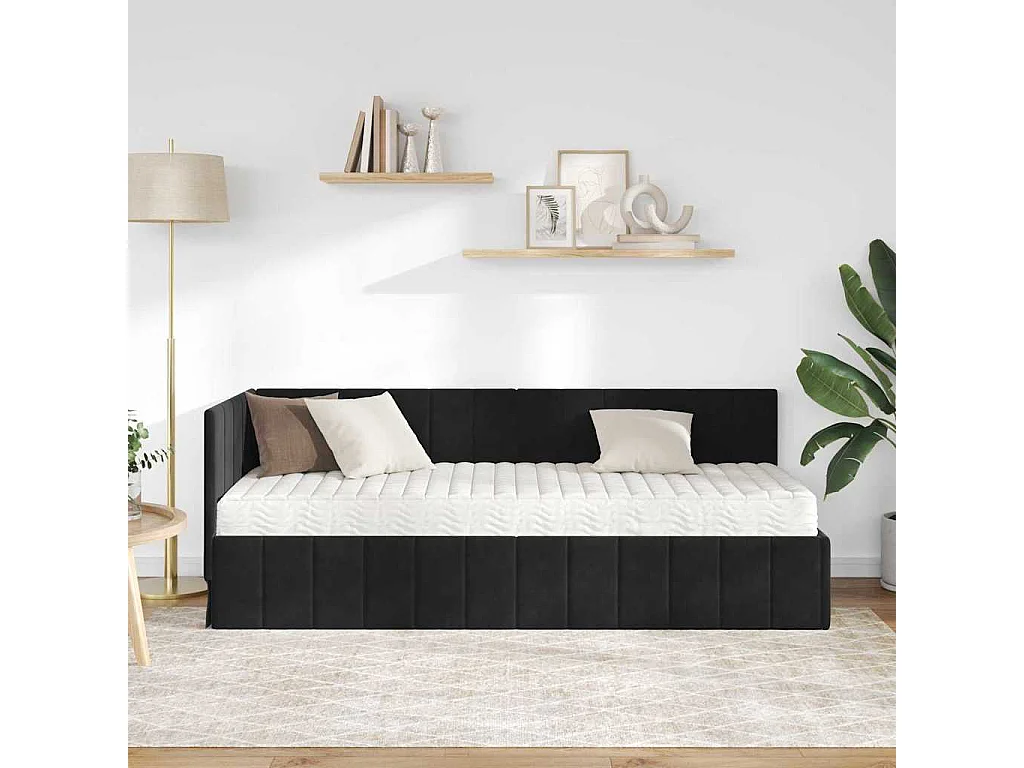 Hoekbedframe met matras Zwart 80 x 200 cm Fluweel
