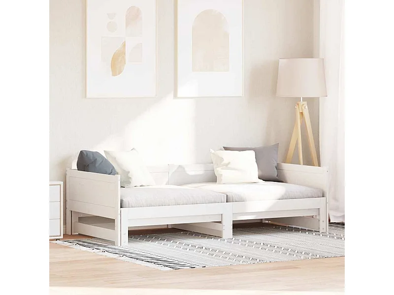 Witte uitschuifbare slaapbank 180 x 200 cm, massief grenenhout