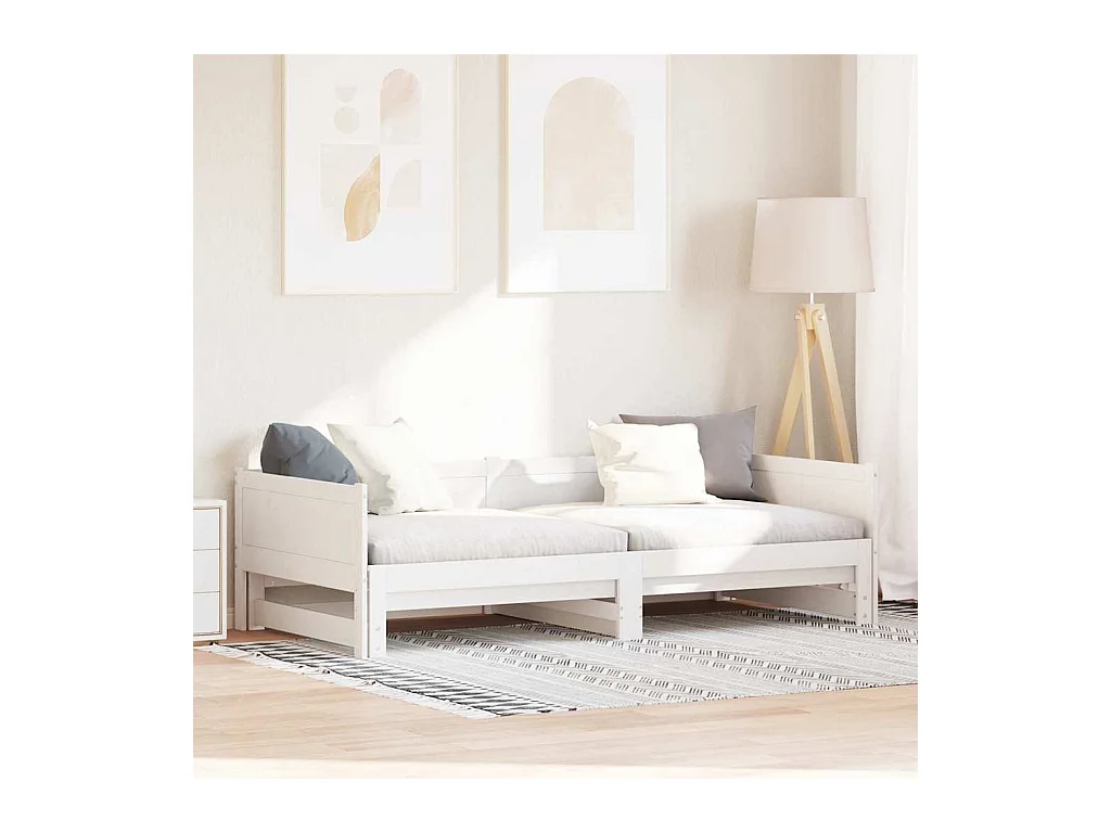 Witte uitschuifbare slaapbank 180 x 200 cm, massief grenenhout