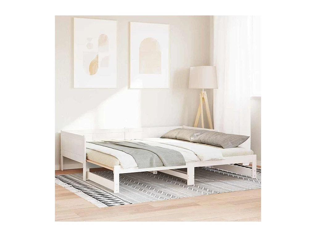 Witte uitschuifbare slaapbank 180 x 200 cm, massief grenenhout