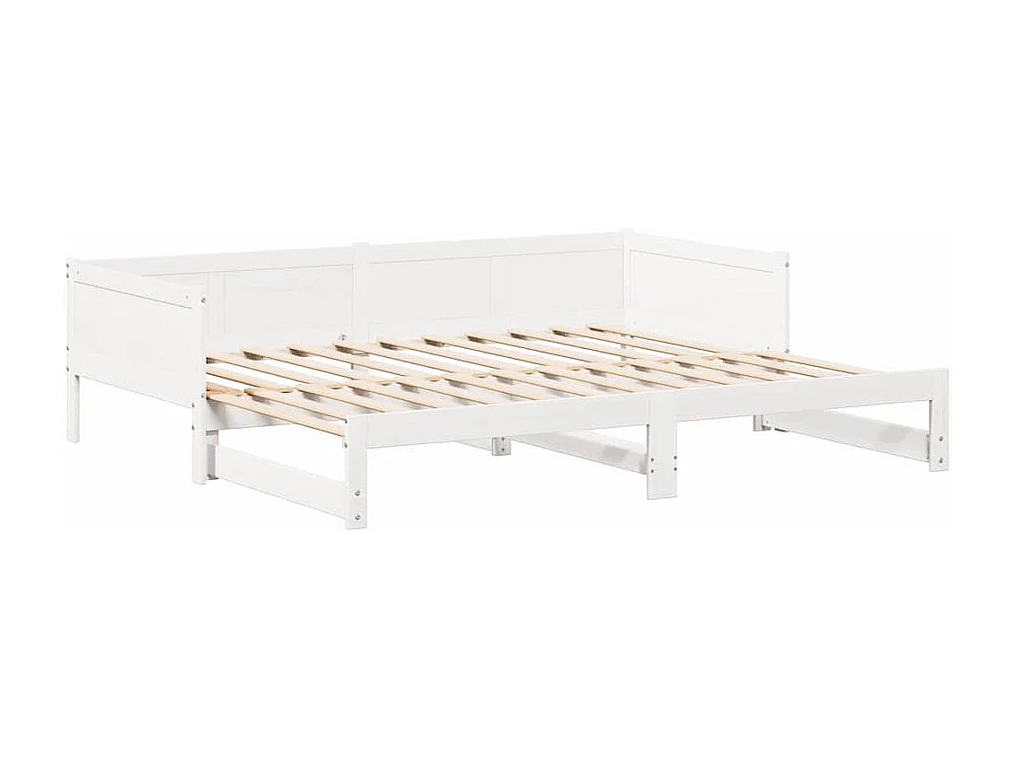Witte uitschuifbare slaapbank 180 x 200 cm, massief grenenhout