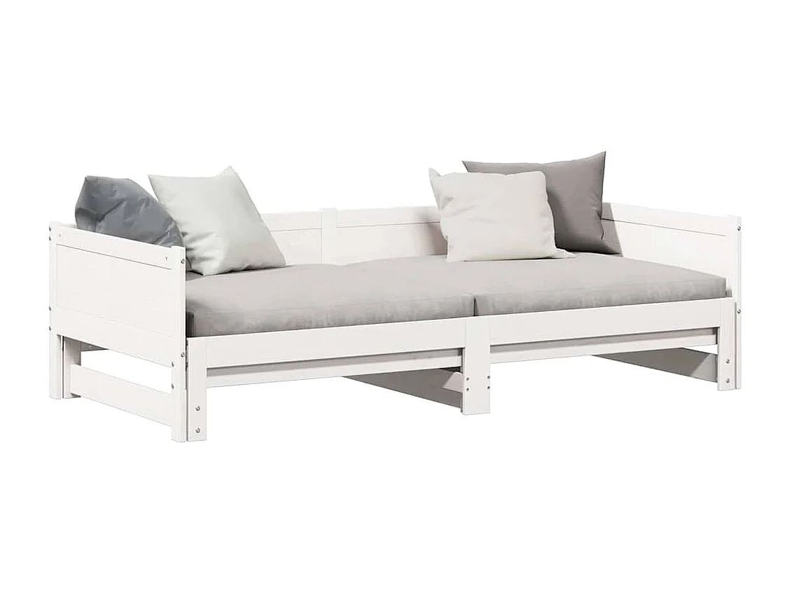 Divano letto estraibile bianco 180 x 200 cm in legno massello di pino