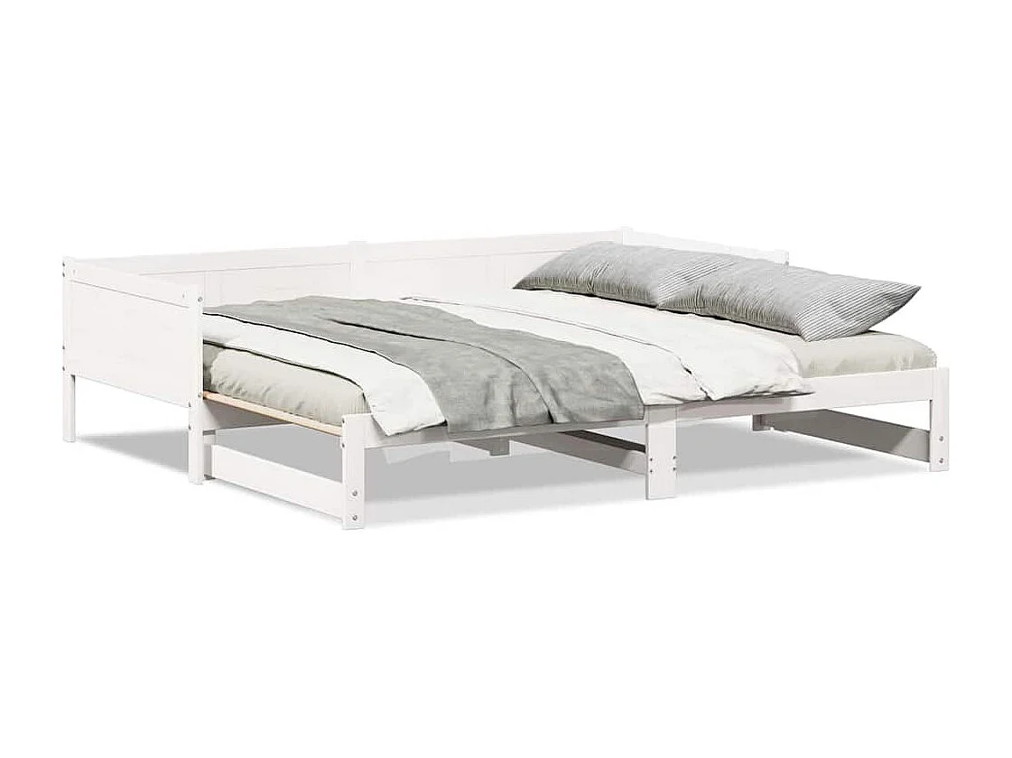 Divano letto estraibile bianco 180 x 200 cm in legno massello di pino