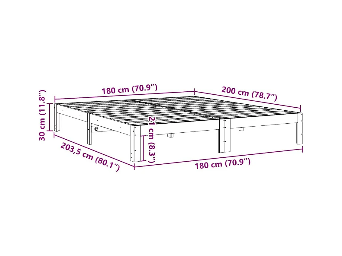 Bettgestell ohne Matratze weiß 180x200 cm Kiefer Massivholz