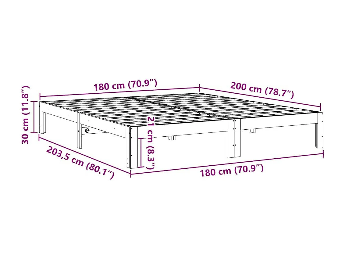Cadre de lit sans matelas blanc 180x200 cm bois massif de pin