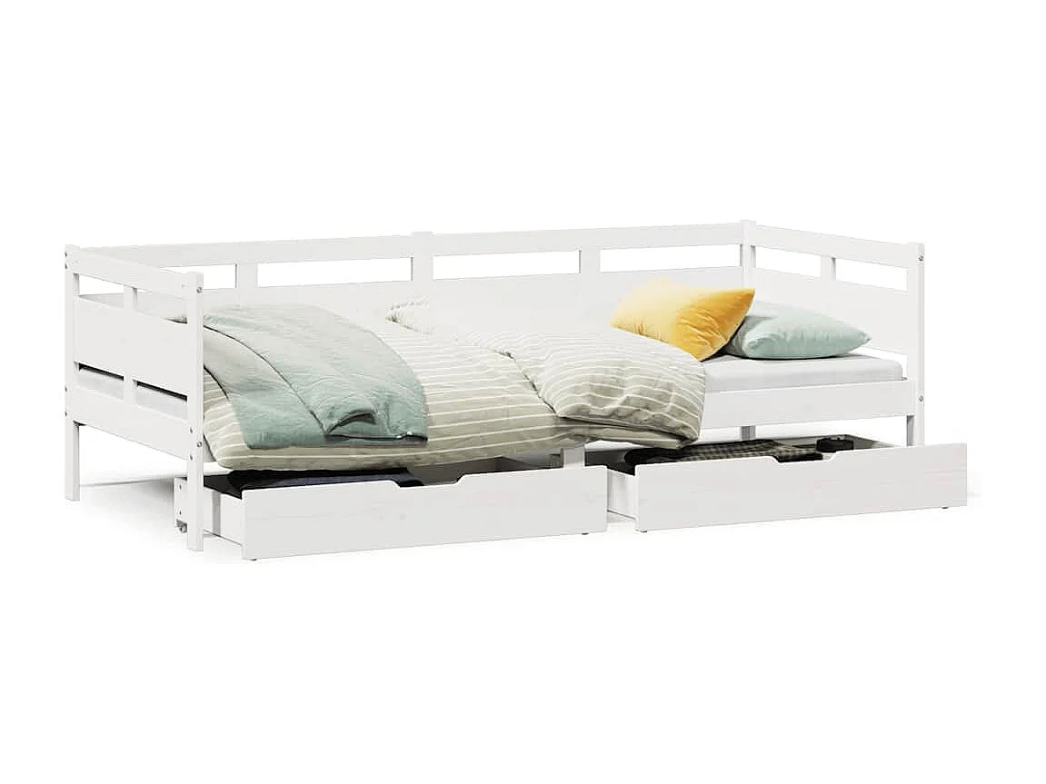 Divano letto e cassetti senza materasso bianco 80x200 cm in legno massello