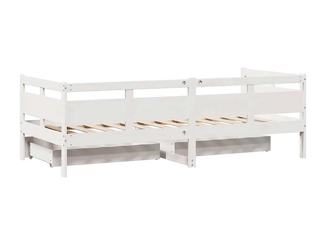 Divano letto e cassetti senza materasso bianco 80x200 cm in legno massello