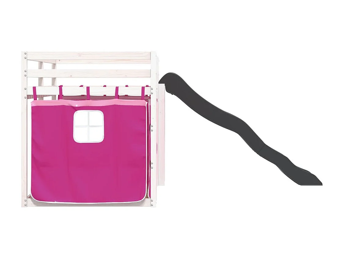 Lit superposé sans matelas avec toboggan et rideaux 80x200 cm