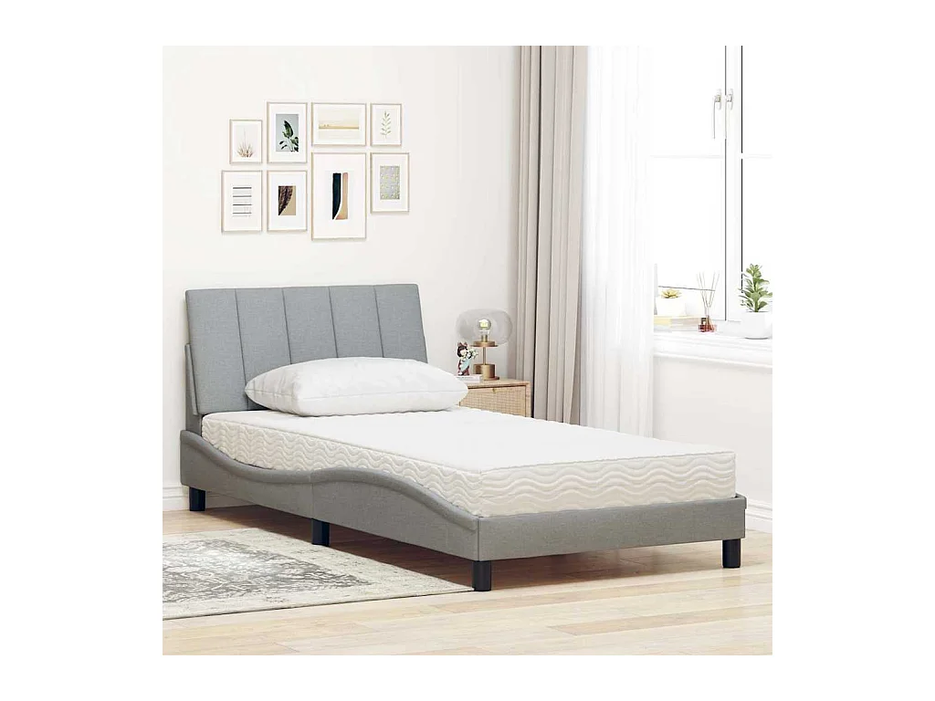 Letto con materasso grigio chiaro tessuto 100x200 cm