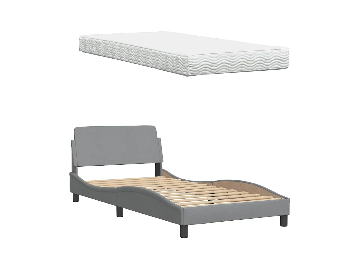 Lit avec matelas gris clair 100x200 cm tissu
