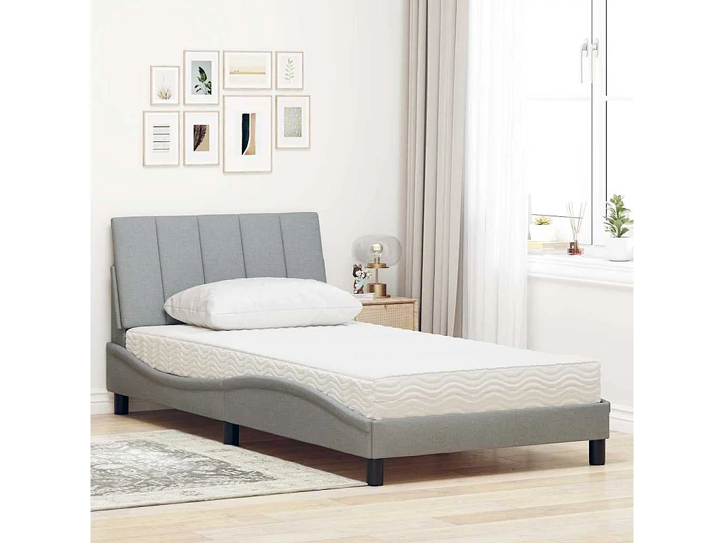 Letto con materasso grigio chiaro tessuto 100x200 cm