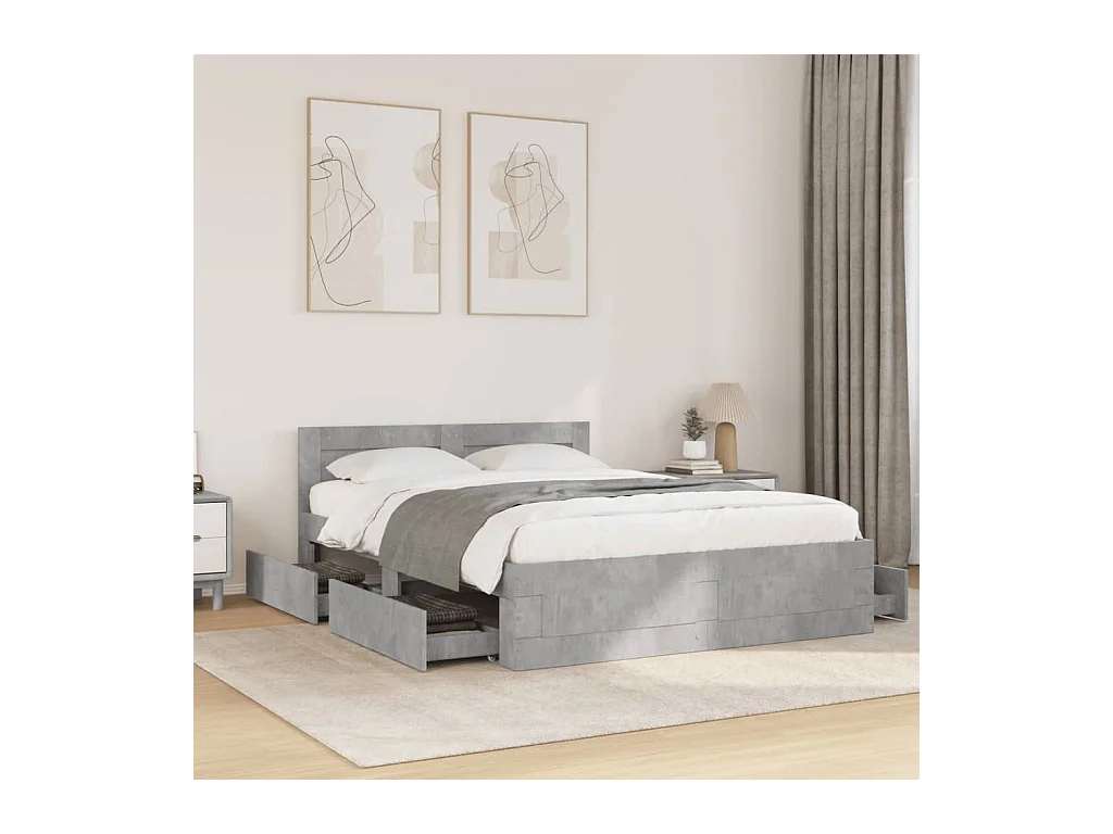 Estructura de cama y cabecero sin colchón gris hormigón 120x200 cm