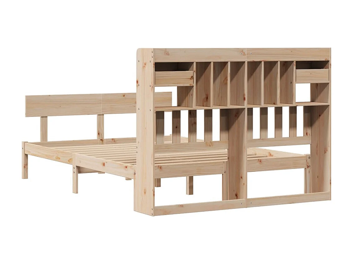 Lit bibliothèque sans matelas 160x200 cm bois massif de pin