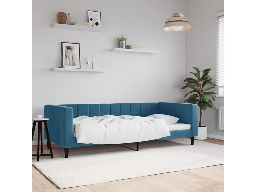 Divano letto senza materasso blu 90x200 cm velluto