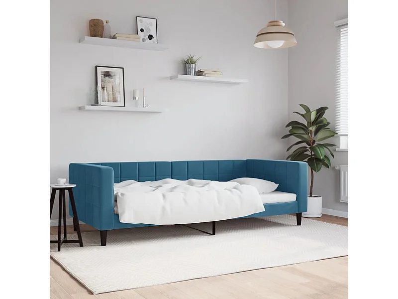 Divano letto senza materasso blu 90x200 cm velluto