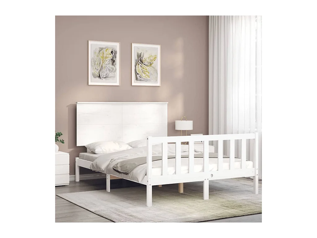 Cadre de lit sans matelas blanc 120x200 cm bois de pin massif