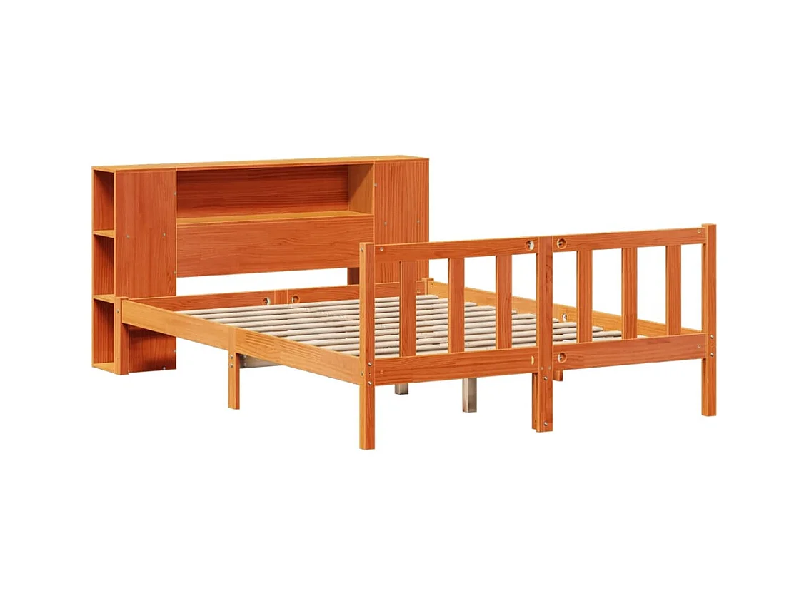 Lit bibliothèque sans matelas cire marron 140x190 cm pin massif