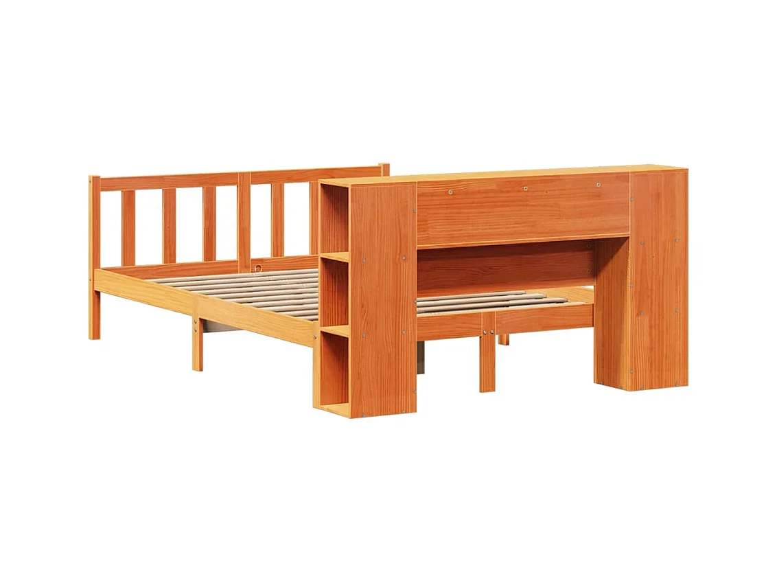 Lit bibliothèque sans matelas cire marron 140x190 cm pin massif